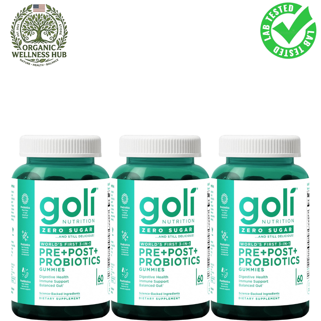 Goli Nutrition Zero Sugar 3-in-1 Pre+Post+Probiotics Gummies — 3-Pack Bundle (180 Gummies) | Lab Tested | Science-Backed | Digestive Health, Immune Support & Balanced Gut Supplement