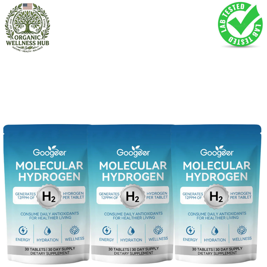 Googeer Molecular Hydrogen Tablets 3-Pack | 12PPM H₂ Antioxidant Supplement | 90 Tablets / 90-Day Supply | Energy, Hydration & Wellness | Lab Tested — Organic Wellness Hub