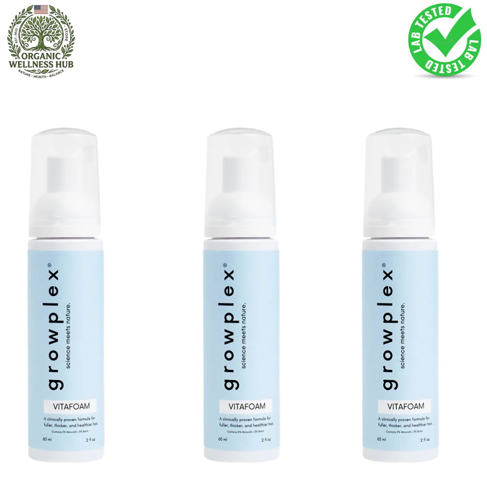 Growplex VitaFoam Hair Growth Foam 60ml (3 Pack) | Fuller, Thicker Looking Hair | Organic Wellness Hub