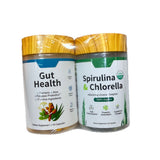 Gut Health + Spirulina & Chlorella Combo Bundle | 60 + 120 Capsules | Turmeric, Probiotics, USDA Organic Greens | Organic Wellness Hub