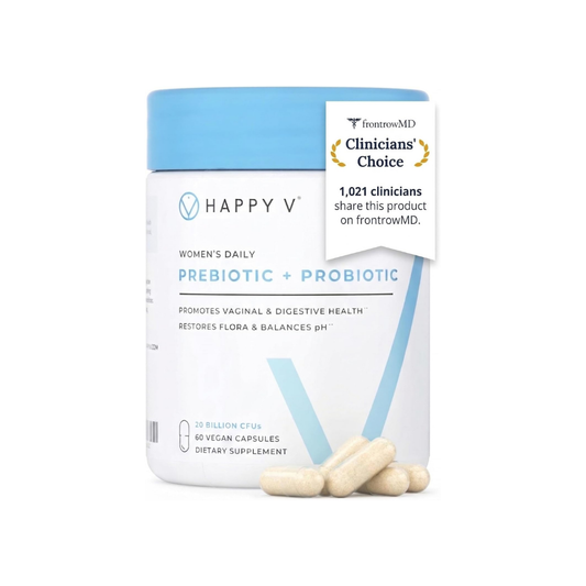 Happy V Women's Daily Prebiotic + Probiotic | 20 Billion CFUs | Vaginal & Digestive Health | pH Balance | 60 Vegan Capsules