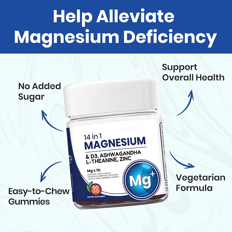 14 in 1 Magnesium Gummies with D3, Ashwagandha, L-Theanine & Zinc | 90 Mixed Berry Gummies | Magnesium Glycinate Citrate Malate Complex | Organic Wellness Hub