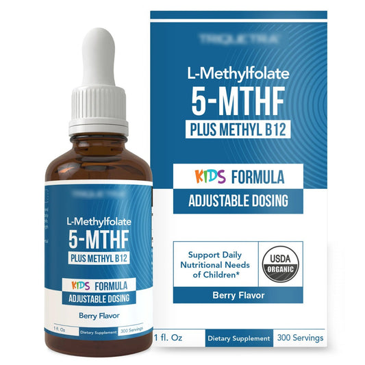 Kids L-Methylfolate 5-MTHF + Methyl B12 Liquid Drops | Berry Flavor | USDA Organic | Lab Tested | Organic Wellness Hub