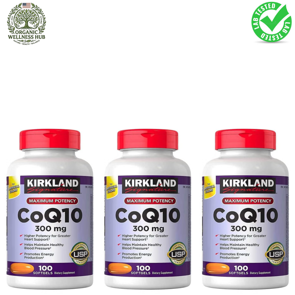 Kirkland Signature CoQ10 300mg 100 Softgels (3 Bottles) | USP Verified Heart Health & Energy Support | Organic Wellness Hub