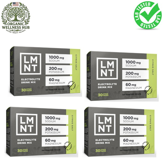 LMNT Electrolyte Drink Mix Citrus Salt 4x30 Stick Packs | 1000mg Sodium | No Sugar | Lab Tested | Organic Wellness Hub.