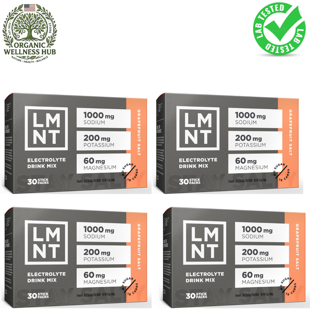 LMNT Electrolyte Drink Mix Grapefruit Salt 4x30 Stick Packs | 1000mg Sodium | No Sugar | Lab Tested | Organic Wellness Hub

