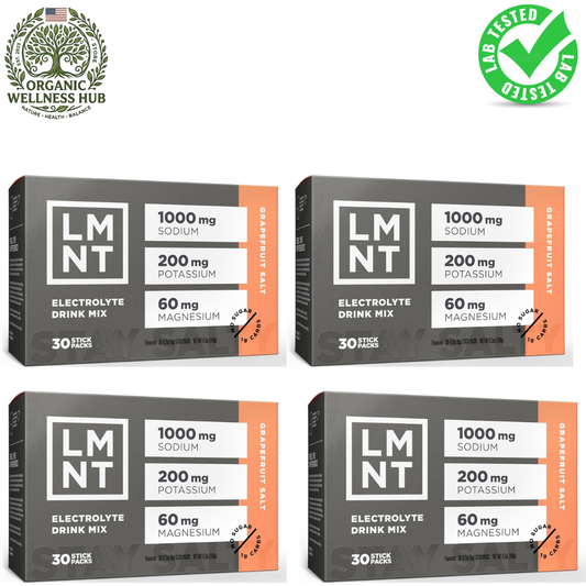 LMNT Electrolyte Drink Mix Grapefruit Salt 4x30 Stick Packs | 1000mg Sodium | No Sugar | Lab Tested | Organic Wellness Hub

