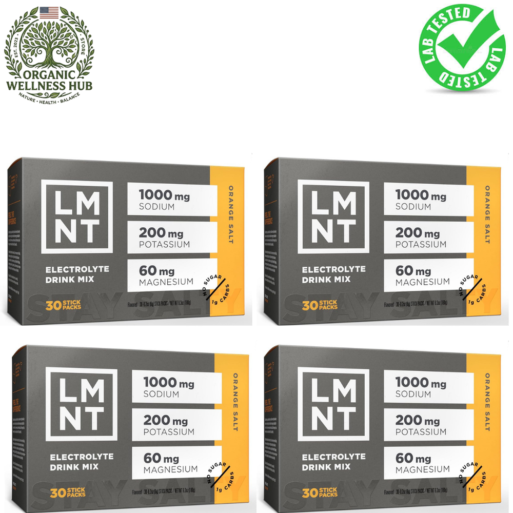 LMNT Electrolyte Drink Mix Orange Salt 30 Stick Packs (Pack of 4) | Lab Tested Hydration | Organic Wellness Hub