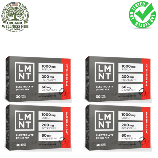 LMNT Electrolyte Drink Mix Watermelon Salt 30 Stick Packs (Pack of 4) | Lab Tested Hydration Support | Organic Wellness Hub