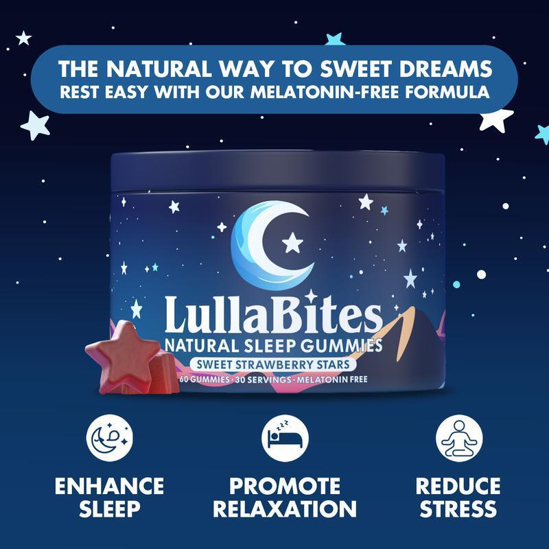LullaBites Natural Sleep Gummies - Melatonin-Free Sweet Strawberry Stars for Deep Sleep, Relaxation & Stress Relief | Organic Wellness Hub