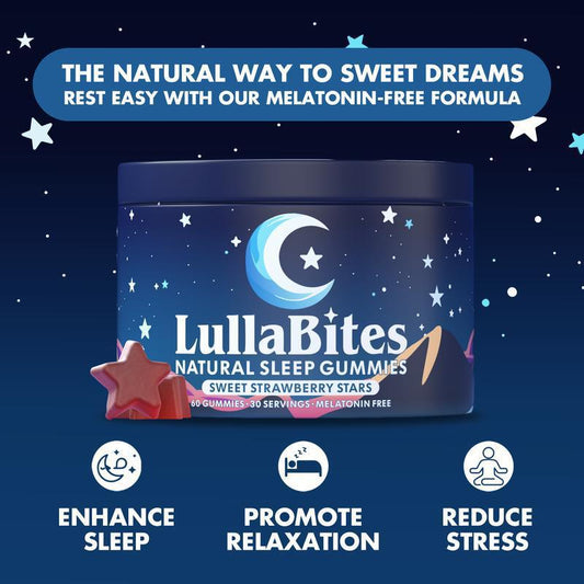 LullaBites Natural Sleep Gummies - Melatonin-Free Sweet Strawberry Stars for Deep Sleep, Relaxation & Stress Relief | Organic Wellness Hub