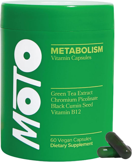 MOTO Metabolism Vitamin Capsules | Green Tea Extract, Chromium, Black Cumin Seed & B12 | 60 Vegan Capsules | Lab Tested Metabolism Booster | Organic Wellness Hub