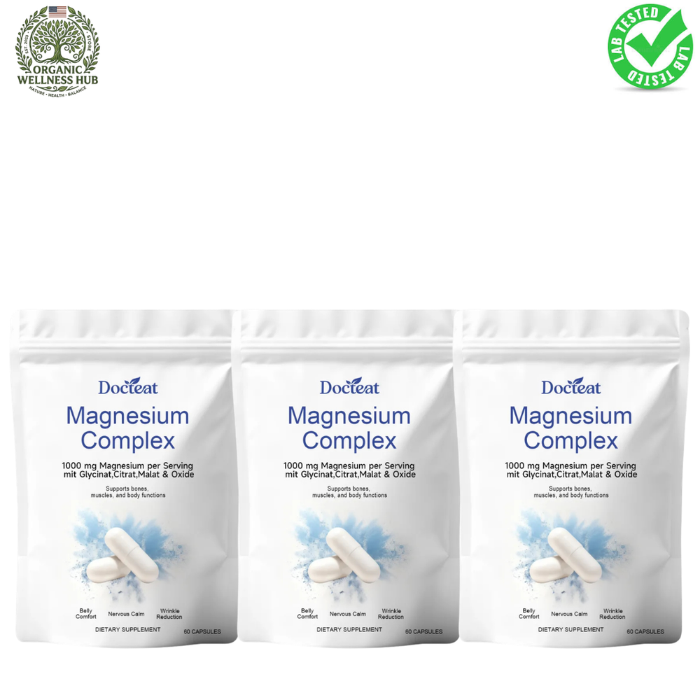 Magnesium Complex 1000mg Capsules 3 Pack | Triple Supply High Absorption Magnesium Blend | Organic Wellness Hub