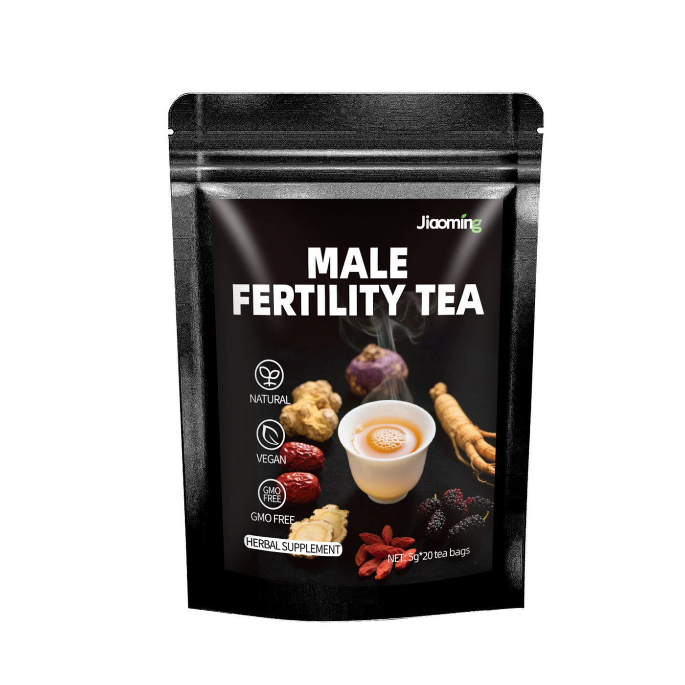 Male Fertility Tea | Natural Vegan Herbal Supplement - Maca, Ginseng, Goji & More - 20 Bags