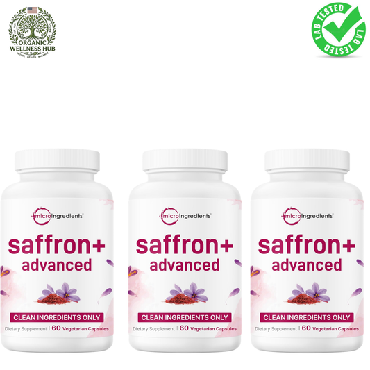 Micro Ingredients Saffron+ Advanced 3-Pack | 180 Vegetarian Capsules | Lab Tested | Organic Wellness Hub