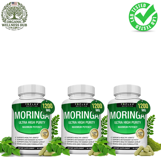 Moringa Capsules 3-Pack Bundle – 1200mg | Ultra High Purity | Vegan & Non-GMO | Lab Tested | Organic Wellness Hub