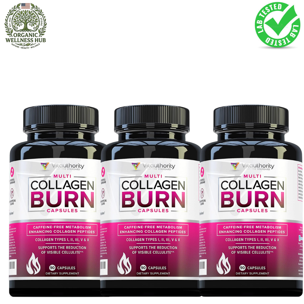 Multi Collagen Burn Capsules 3-Pack (270 Capsules) – Caffeine-Free Metabolism Boost & Visible Cellulite Reduction | Organic Wellness Hub