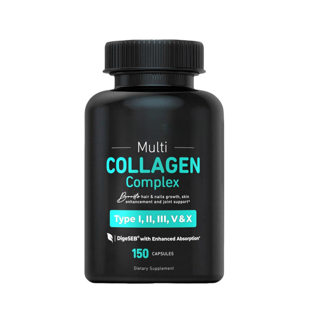 Multi Collagen Complex - Type I II III V X | 150 Capsules | Hair Skin Nails Joints | DigeSEB Enhanced Absorption | Organic Wellness Hub