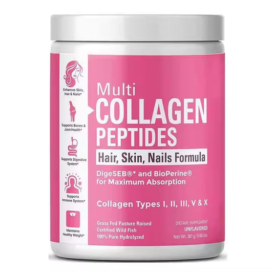 Multi Collagen Peptides | Types I, II, III, V & X | Hair, Skin, Nails & Joints | DigeSEB� & BioPerine� | Grass Fed + Wild Fish | Lab Tested | 301g | Organic Wellness Hub