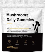 Mushroom Daily Gummies - 3000mg Functional Mushrooms for Brain, Immunity, Energy, Focus & Mood | Wild Raspberry | Organic Wellness Hub