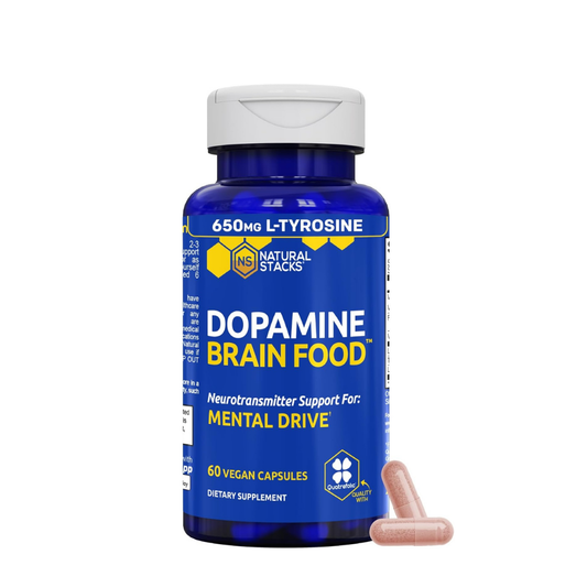 Natural Stacks Dopamine Brain Food-Caffeine-Free Nootropic for Focus & Mental Drive | 60 Vegan Capsules | Organic Wellness Hub