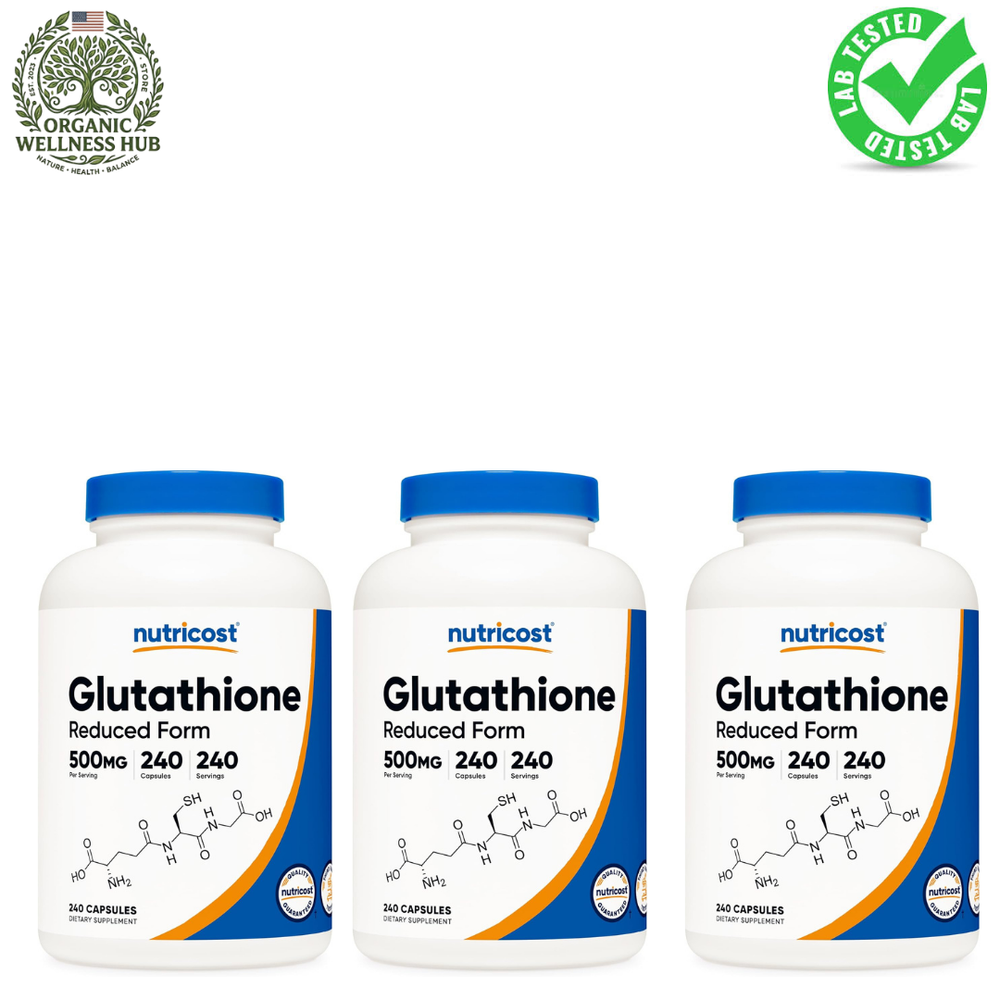 Nutricost Glutathione Reduced Form 500mg 240 Capsules (3 Pack) – 720 Capsules Total | Antioxidant Supplement | Organic Wellness Hub