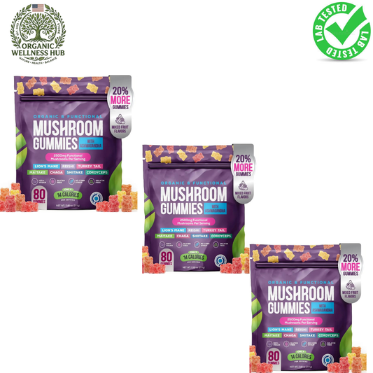 Organic Mushroom Gummies 3-Pack — 240 Gummies | 90-Day Supply | 2500mg | Lion's Mane, Reishi, Ashwagandha | Vegan | Lab Tested
