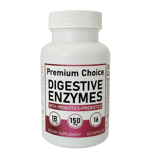 Premium Choice Digestive Enzymes with Probiotics & Prebiotics - 16 Enzymes, 1B CFUs, 150mg Prebiotics | 60 Capsules | Organic Wellness Hub