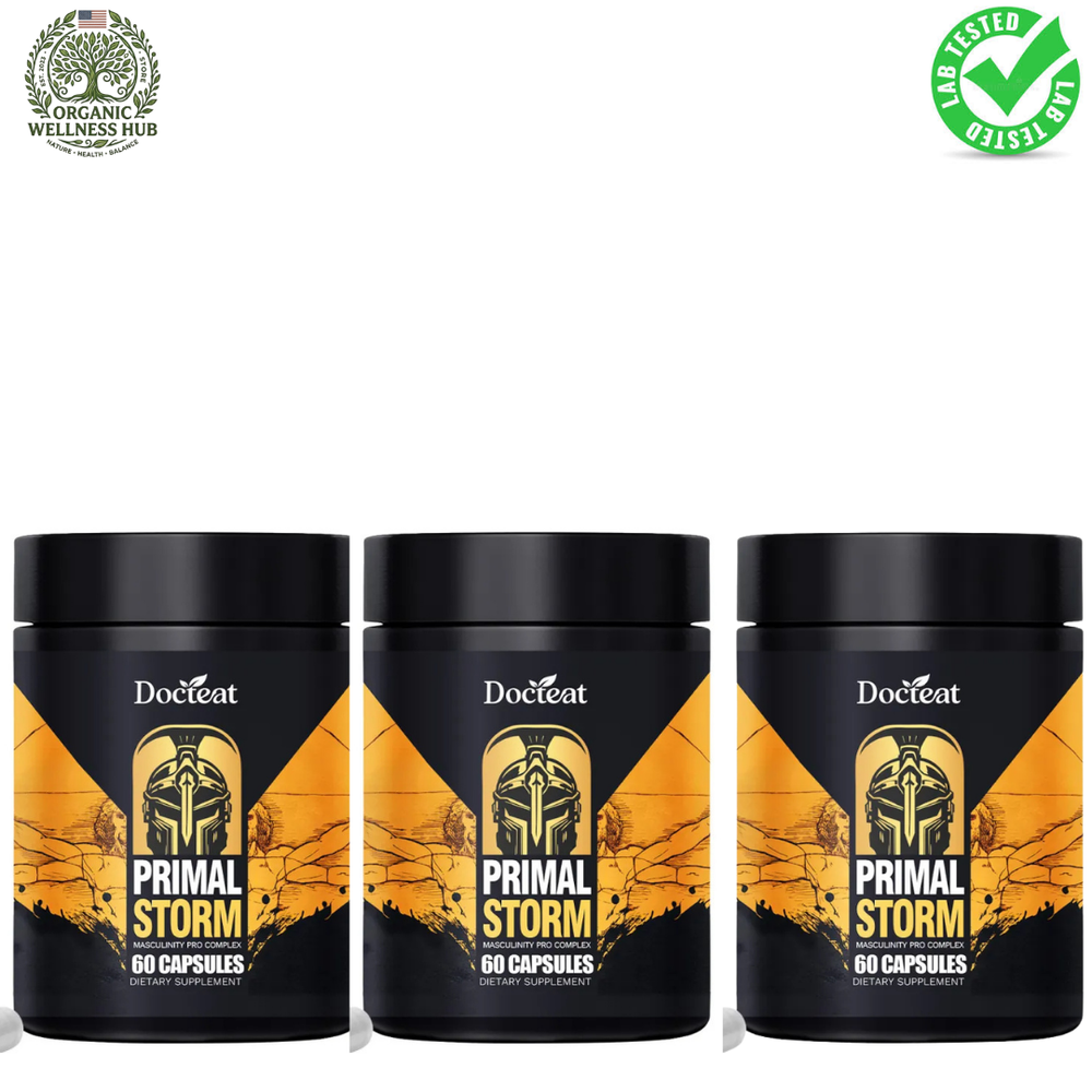 Primal Storm Masculinity Pro Complex - 3 Pack Bundle, 180 Capsules, Men's Vitality & Performance | Organic Wellness Hub