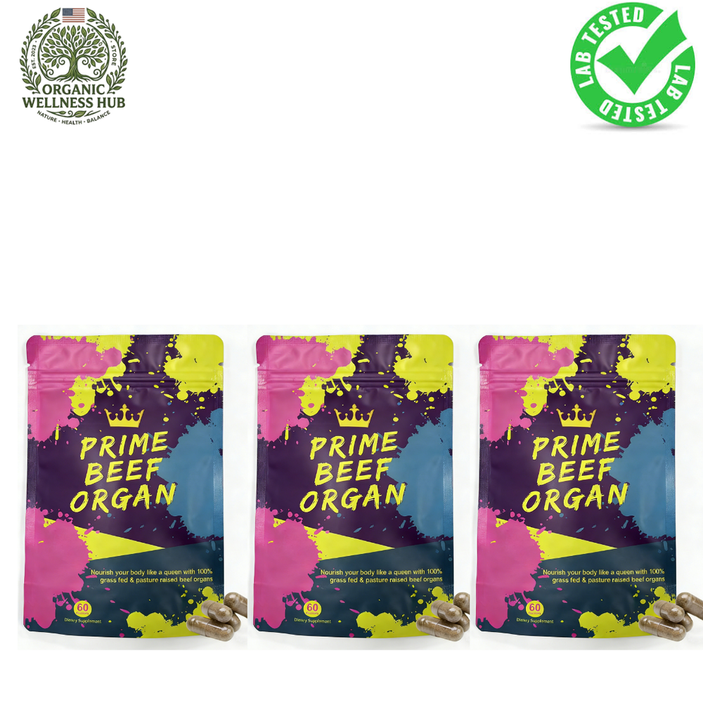 Prime Beef Organ Capsules 3 Pack | Grass-Fed & Pasture-Raised Beef Organs | 180 Capsules Total | Lab Tested | Organic Wellness Hub