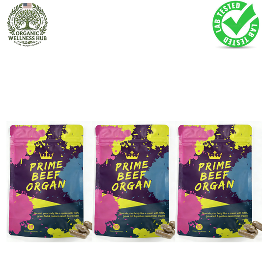 Prime Beef Organ Capsules 3 Pack | Grass-Fed & Pasture-Raised Beef Organs | 180 Capsules Total | Lab Tested | Organic Wellness Hub
