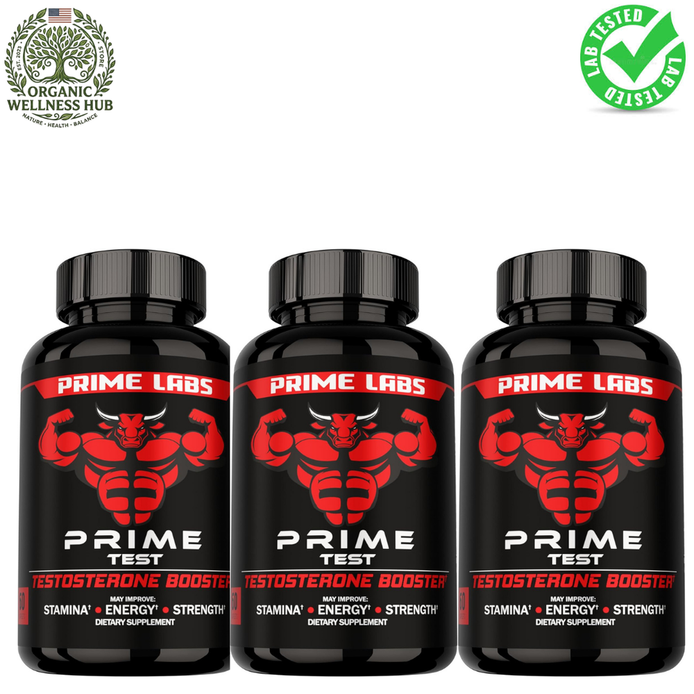 Prime Labs Prime Test Testosterone Booster 3-Pack | 180 Caplets | Natural Stamina, Energy & Strength | Lab Tested | Organic Wellness Hub