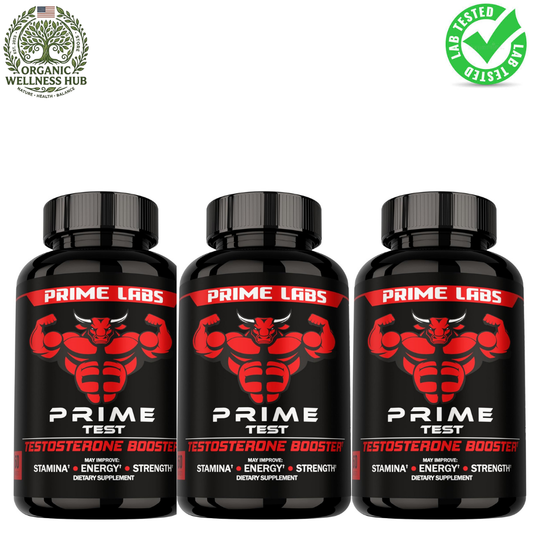 Prime Labs Prime Test Testosterone Booster 3-Pack | 180 Caplets | Natural Stamina, Energy & Strength | Lab Tested | Organic Wellness Hub