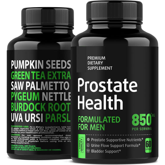 Prostate Health Supplement for Men - 850mg | Saw Palmetto, Pumpkin Seed, Pygeum & Green Tea Extract | Urine Flow + Bladder Support | 60 Veggie Capsules | Organic Wellness Hub