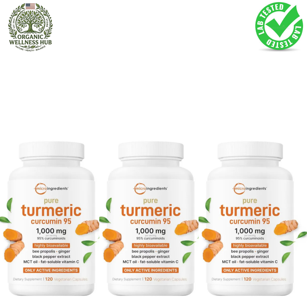 Pure Turmeric Curcumin 95 1000mg 3-Pack Bundle – Lab Tested, Highly Bioavailable with Black Pepper, Ginger & MCT Oil | Organic Wellness Hub