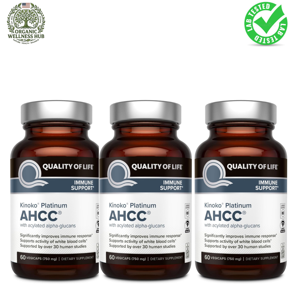 Quality of Life Kinoko Platinum AHCC Immune Support 60 Vegicaps (3 Bottles) | Premium Immune Health Supplement | Organic Wellness Hub