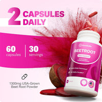 Rosabella Beetroot 1300mg | Blood Pressure, Heart Energy & Nitric Oxide Support | 100% Vegan 30-Day Supply