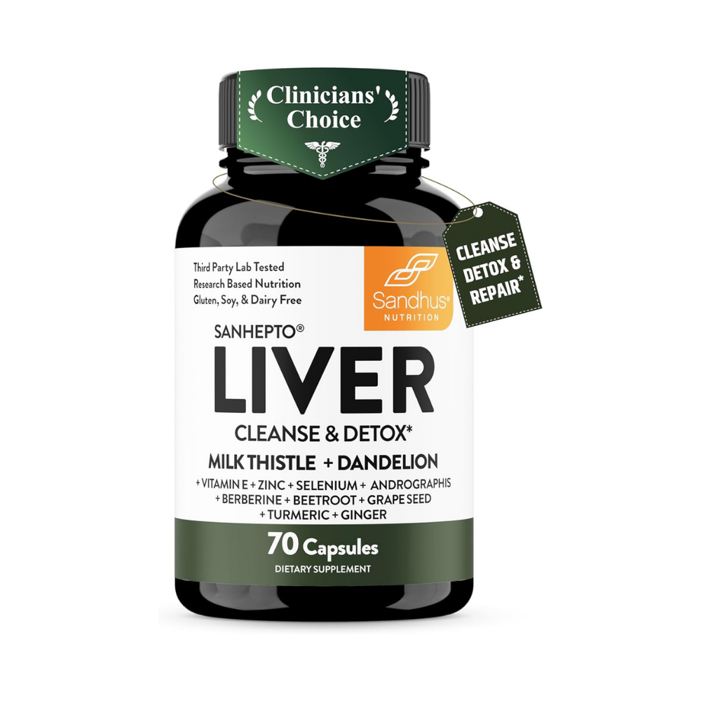 SANHEPTOP Liver Cleanse & Detox Capsules — Milk Thistle, Dandelion, Berberine, Turmeric | 70 Caps | Organic Wellness Hub
