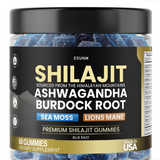 Shilajit Gummies with Ashwagandha, Sea Moss, Lion?s Mane & Burdock Root - Blue Razz 60 Gummies | Organic Wellness Hub