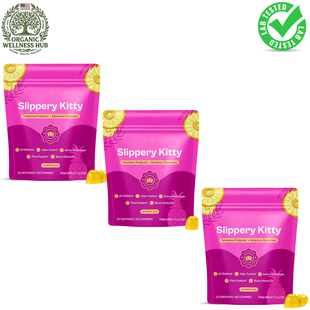 Slippery Kitty 3-Pack | Feminine Probiotic + Moisture Gummies | pH Balance, Odor & Flora | Slippery Elm | 180 Gummies | Lab Tested