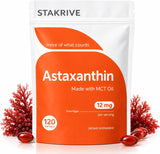Stakrive Astaxanthin 12mg Softgels | Made with MCT Oil | Algae-Sourced Antioxidant Supplement | 120 Count | Lab Tested | Organic Wellness Hub