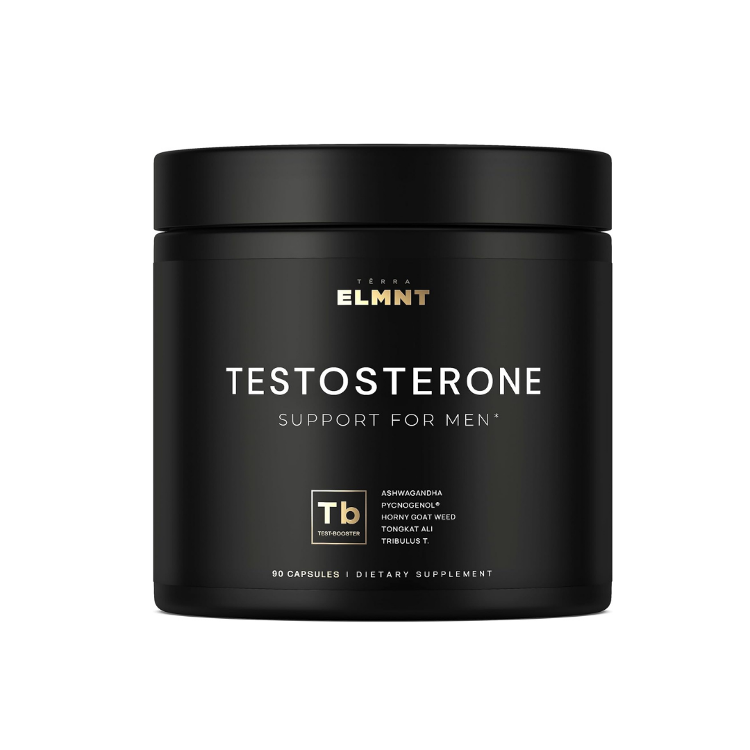 Terra ELMNT Testosterone Support for Men - Ashwagandha, Pycnogenol, Horny Goat Weed, Tongkat Ali & Tribulus | 90 Capsules | Natural Test Booster Supplement