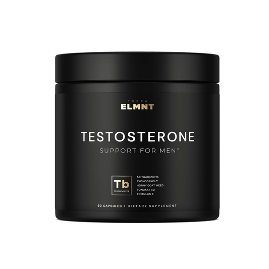 Terra ELMNT Testosterone Support for Men - Ashwagandha, Pycnogenol, Horny Goat Weed, Tongkat Ali & Tribulus | 90 Capsules | Natural Test Booster Supplement