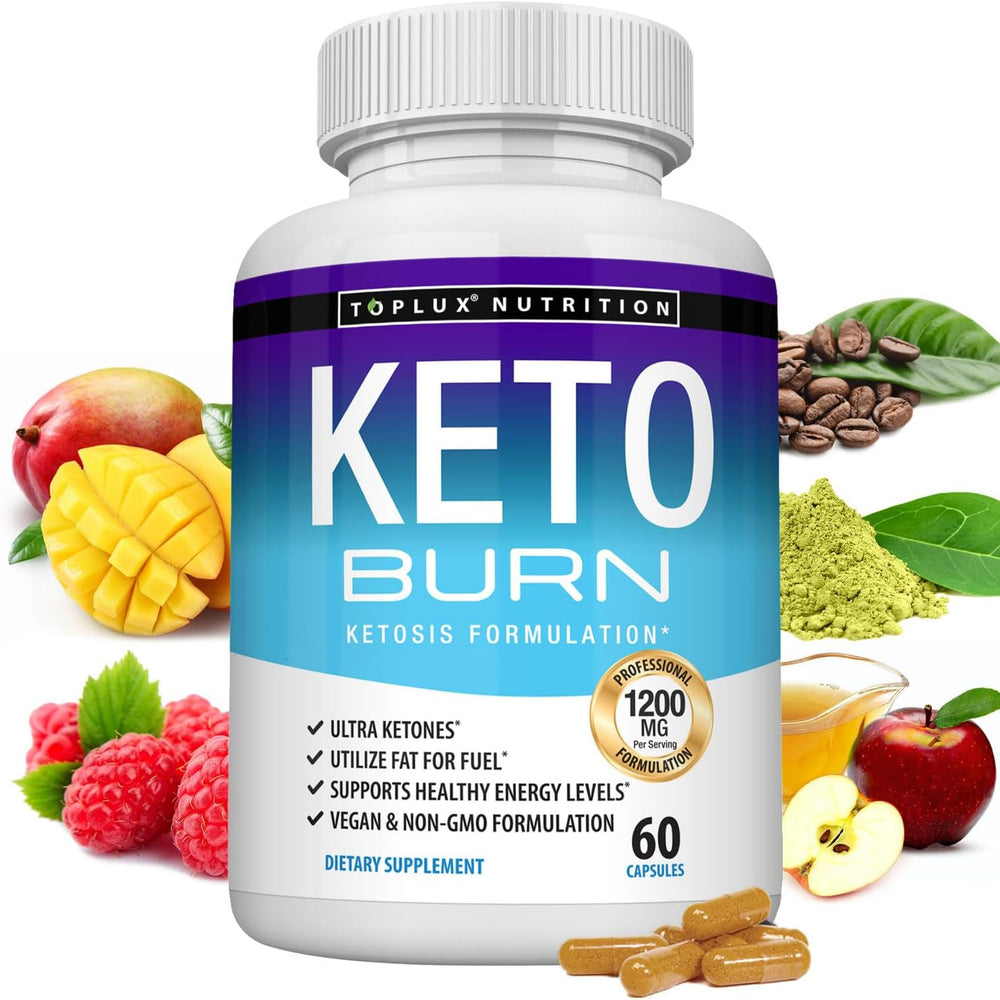 Toplux Nutrition Keto Burn 1200mg | Ketosis Formulation | Ultra Ketones | 60 Capsules | Vegan & Non-GMO | Lab Tested | Organic Wellness Hub
