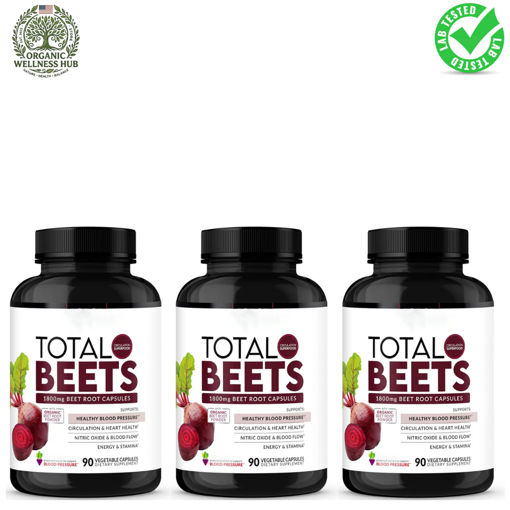 Total Beets 1800mg Beet Root Capsules 90 Veg Capsules (3 Bottles) | Nitric Oxide & Circulation Support | Organic Wellness Hub