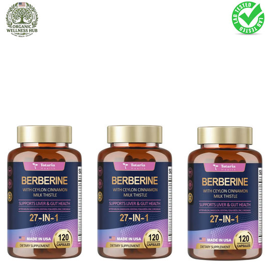 Totaria Health Berberine 27-in-1 3-Pack – Berberine with Ceylon Cinnamon & Milk Thistle | 360 Capsules | Organic Wellness Hub