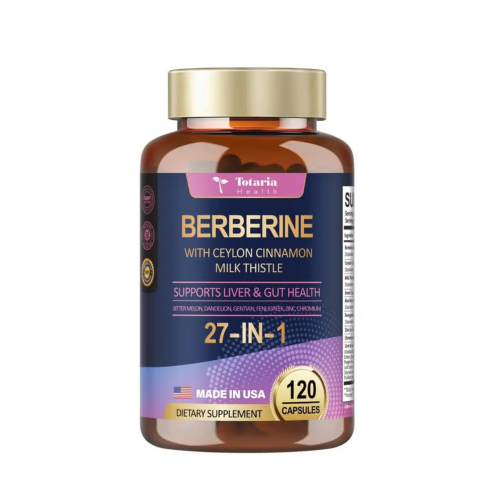 Totaria Health Berberine 27-in-1 with Ceylon Cinnamon & Milk Thistle – Liver & Gut Health Support | 120 Capsules | Organic Wellness Hub