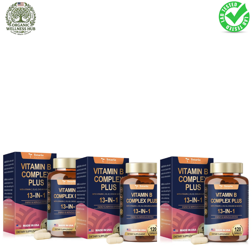 Totaria Health Vitamin B Complex Plus 13-in-1 3-Pack – Energy & Nervous System Support | 360 Capsules | Organic Wellness Hub