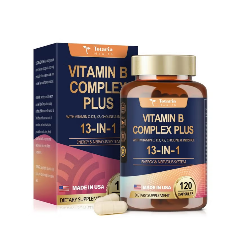 Totaria Health Vitamin B Complex Plus 13-in-1 – Energy & Nervous System Support | 120 Capsules | Organic Wellness Hub
