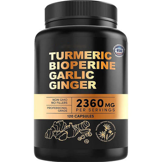 Turmeric Bioperine Garlic Ginger Supplement | 2360mg | 120 Capsules | Non-GMO | No Fillers | Organic Wellness Hub